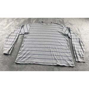 Basic Editions Mens XL Long Sleeve Striped Crew Neck T-Shirt Grey Navy Blue